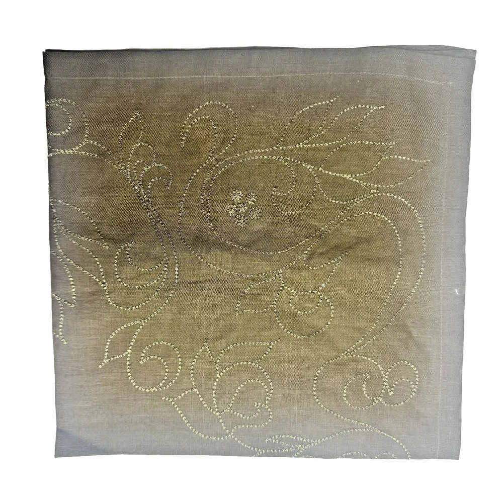 KIM SEYBERT SET OF 3 LINEN NAPKINS GREEN GOLD EMBROIDERED BEADED FLORAL NEW